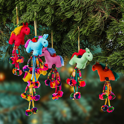 Multicolor 6-Piece Horse-Themed Beaded Cotton Ornament Set
