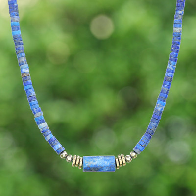 Lapis Lazuli Pendant Necklace with Golden-Hued Hematite Gems