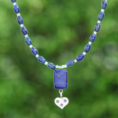 Lapis Lazuli Apatite Necklace with 950 Silver Heart Pendant
