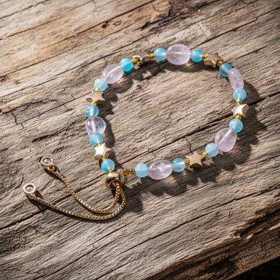 Star-Themed Polished Brass and Multi-Gemstone Bead Bracelet