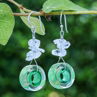 Glass and Clear Quartz Beaded Dangle Earrings in Turquoise