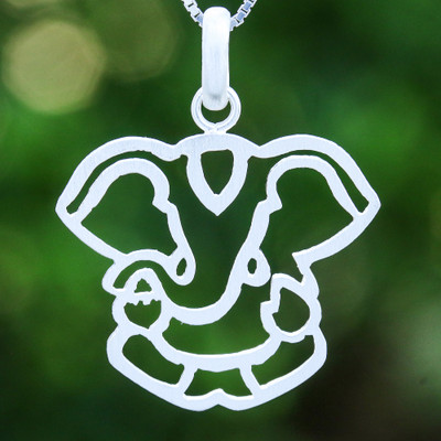 Inspirational Brushed-Satin Sterling Silver Ganesha Pendant