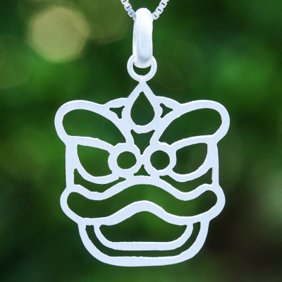 Brushed-Satin Sterling Silver Lion Dance-Inspired Pendant