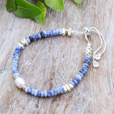 Thai-Made Multi-Gemstone Pearl Beaded Bracelet in Blue Hues