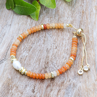Handmade Multi-Gemstone Pearl Beaded Bracelet in Warm Hues