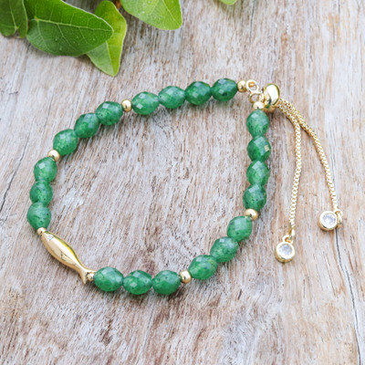 Good Fortune Green Quartz Beaded Bracelet with Fish Pendant