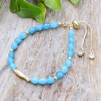 Ocean-Inspired Blue Quartz Beaded Bracelet with Fish Pendant