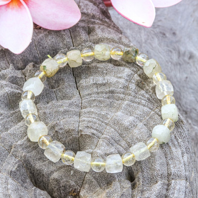Handcrafted Stretch Bracelet with Rutilated Quartz Beads