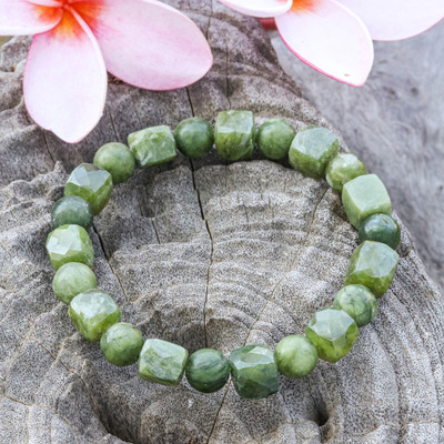 Stretch Bracelet with Round and Square Serpentine Beads