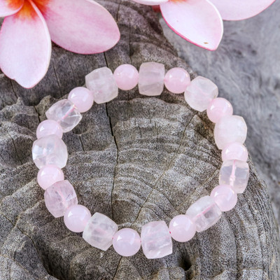 Artisan Made Stretch Bracelet with Rose Quartz Beads