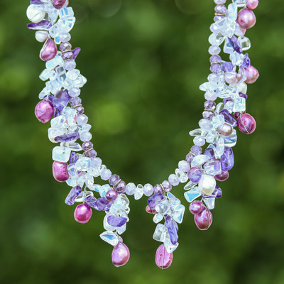 Cultured Pearl and Glass Beaded Waterfall Statement Necklace