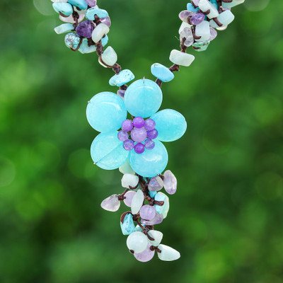 Knotted Quartz Howlite Amethyst Beaded Y Pendant Necklace