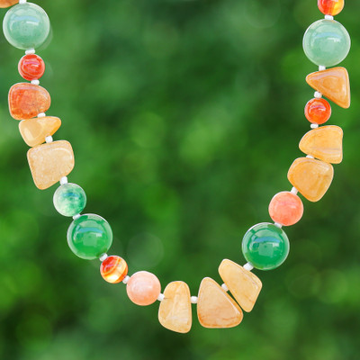Aventurine Chalcedony Carnelian Quartz Glass Beaded Necklace