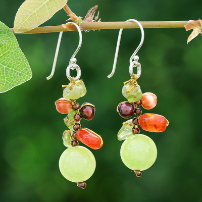 Citrus-Palette Multi-Gemstone Beaded Earrings from Thailand