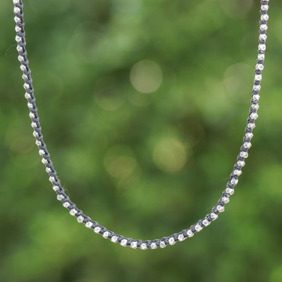 Hill Tribe Silver Beaded Choker Necklace with Black Cord