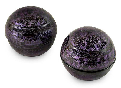 Floral Lacquered Mango Wood Boxes (Pair)