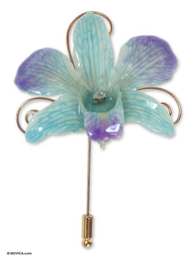 Natural Orchid Gold Plated Stick Pin