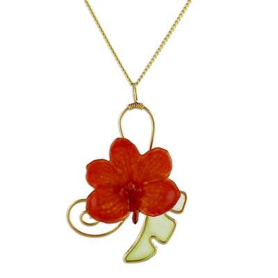 Natural orchid gold-plated flower necklace