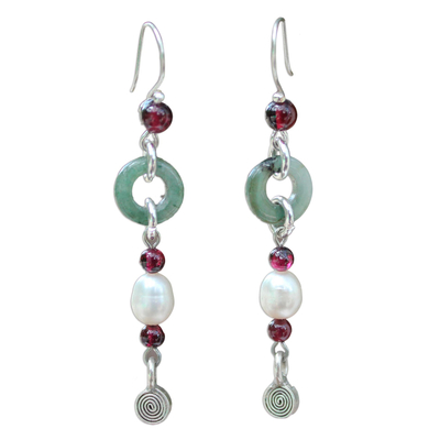 Handcrafted Jade and Pearl Dangle Earrings
